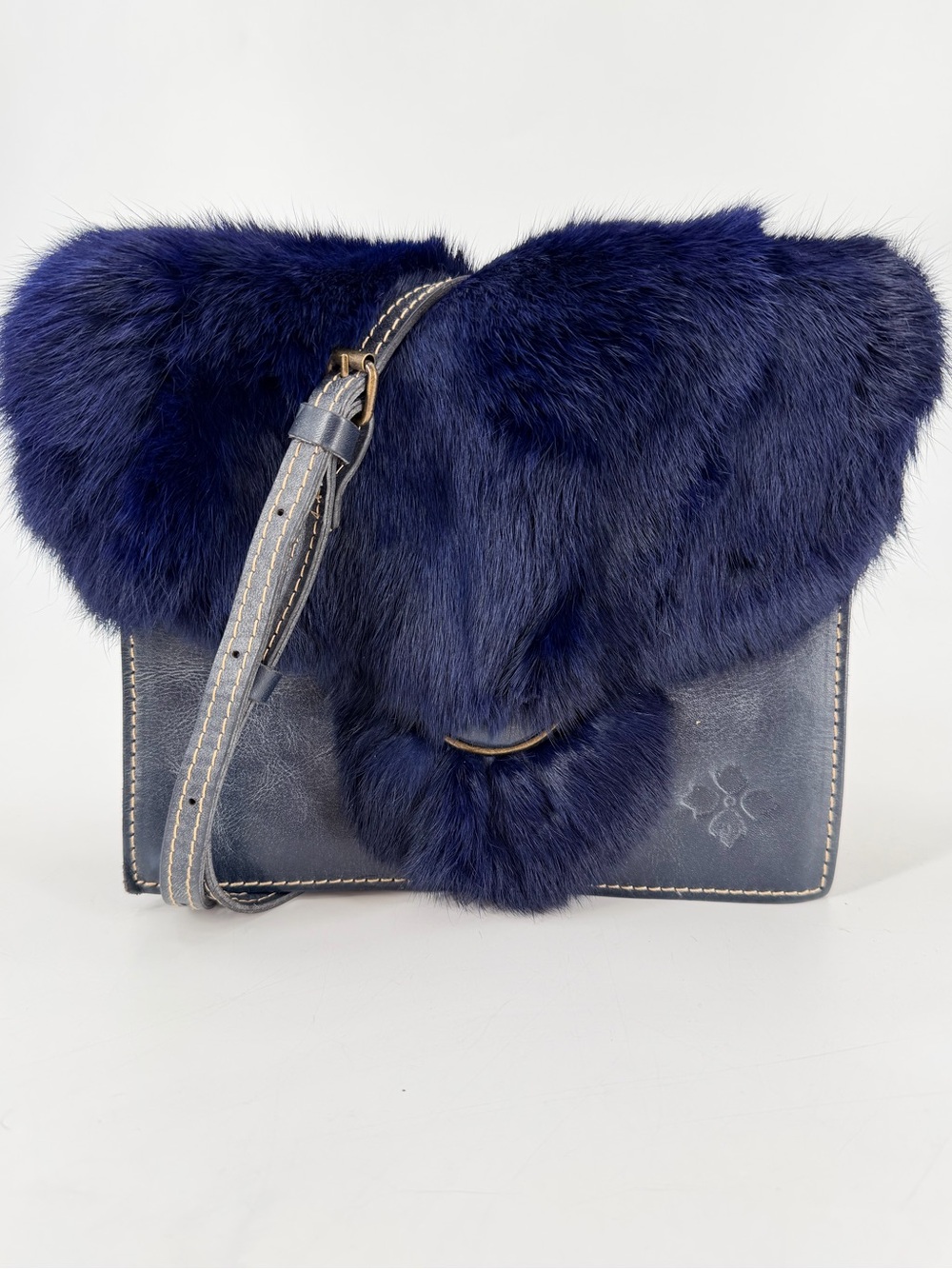 Patricia Nash Blue Fur Leather Crossbody Bag
